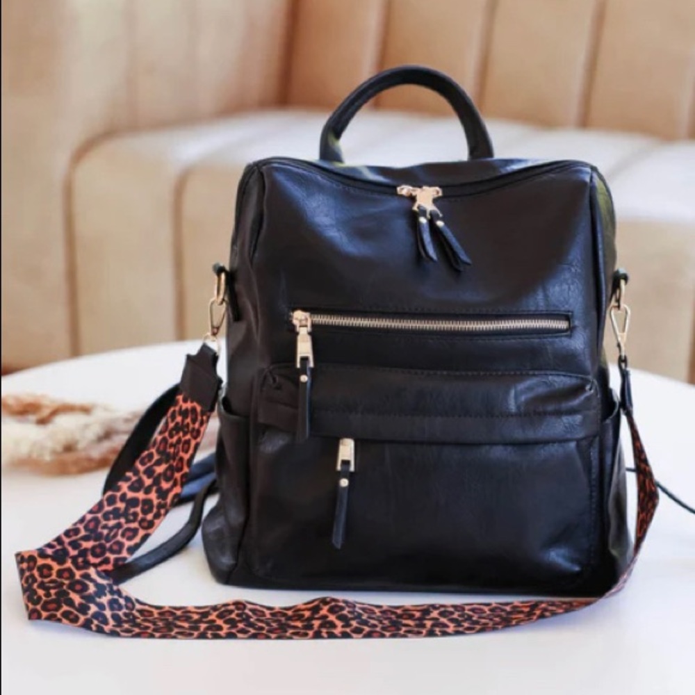 Brand New Convertible Backpack Leopard Black